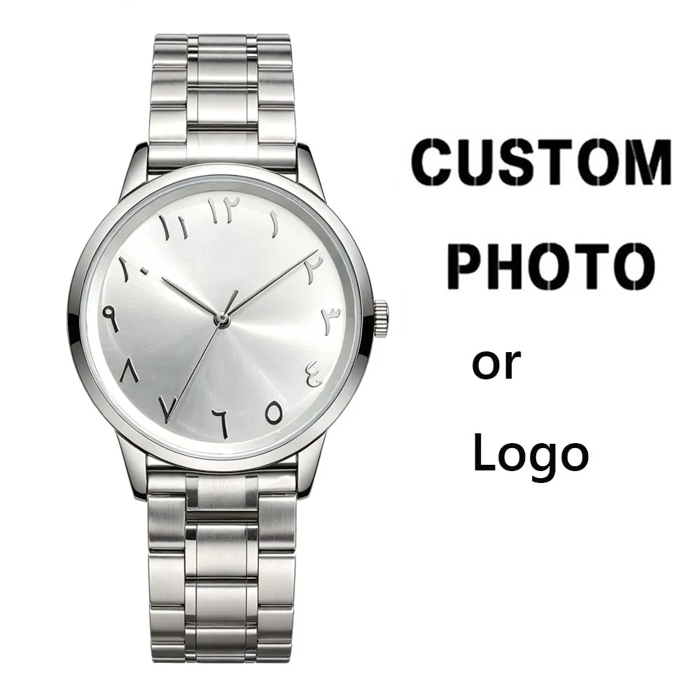 Custom Logo Dial Print Photo Elastic Stainless Steel Strap Watch with Japan Movement