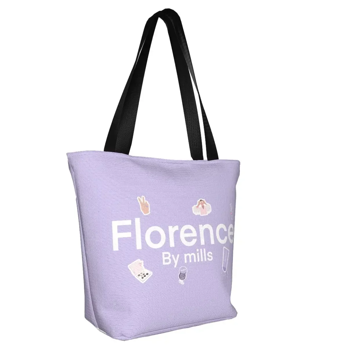 Florence By Mills Groceries Shopping Bag Kawaii Print Canvas Shopper Tote Shoulder Bag Big Capacity Washable Handbag