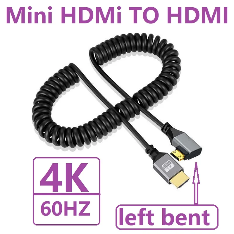 Câble spiralé flexible mâle vers mâle, compatible MINI et Micro HDMI vers HDMI, rallonge enroulée, prise 4K, 4K, 60Hz, 0.5-2.4m