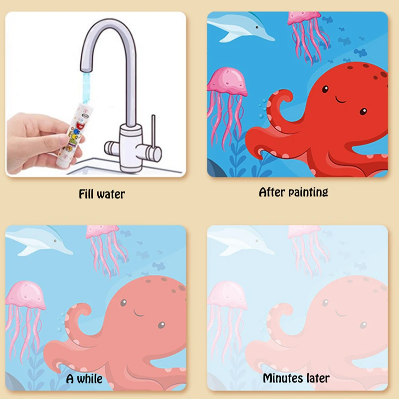 Ensemble d'art Magic Water Reveal – Livre de peinture à l'eau réutilisable avec autocollants, activité de coloriage et d'autocollants 2 en 1 pour enfants