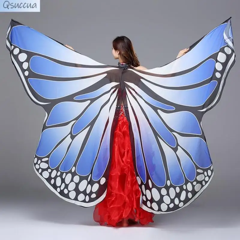 Disfraz de mariposa arcoíris para danza del vientre, alas doradas grandes de 360 grados