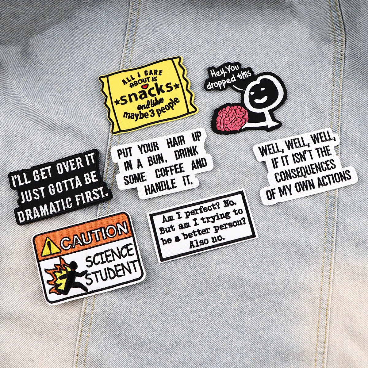 Caution Patch Funny Quotes Iron-On Patches For Clothing Stickers Snacks Embroidered Patches On Clothes DIY Clothes Stripes