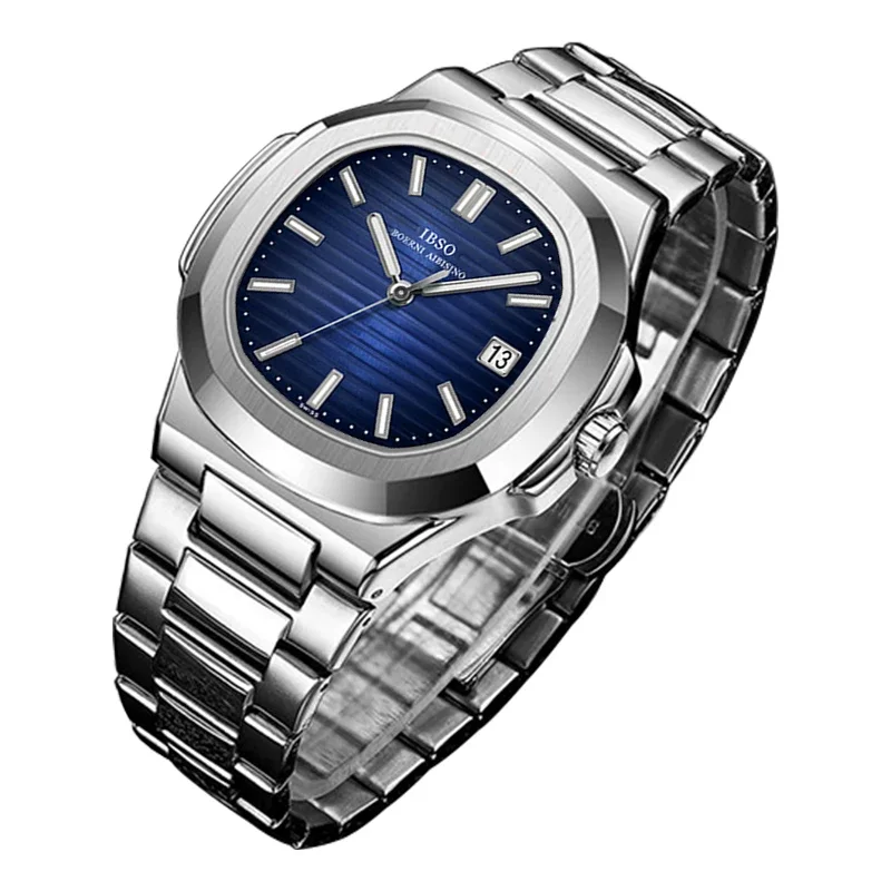 Reloj de pulsera de cuarzo para hombre, cronógrafo de acero inoxidable con esfera azul, resistente al agua, marca de lujo, 2024