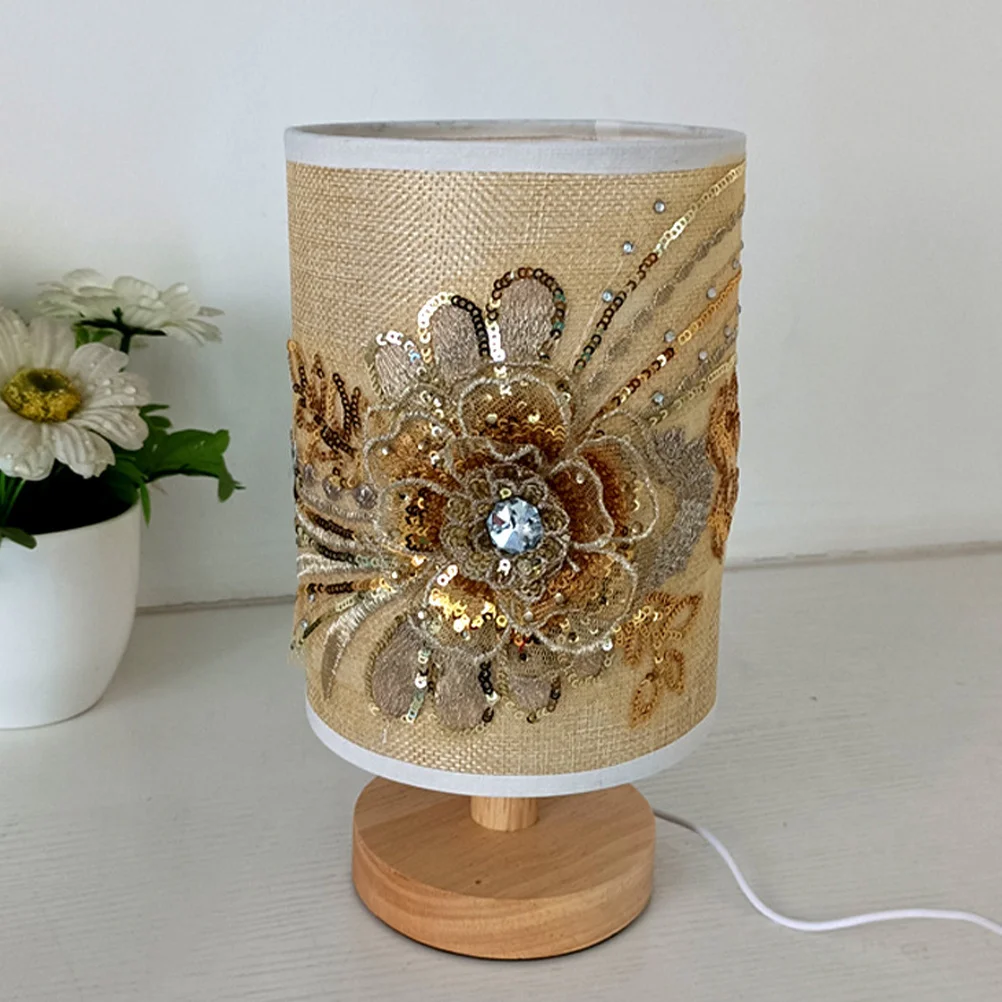 

Bedside Table Lamp 3D Textile Floral Design USB LED Light Source for Bedroom Table Lamp Desk Light Home Decoration
