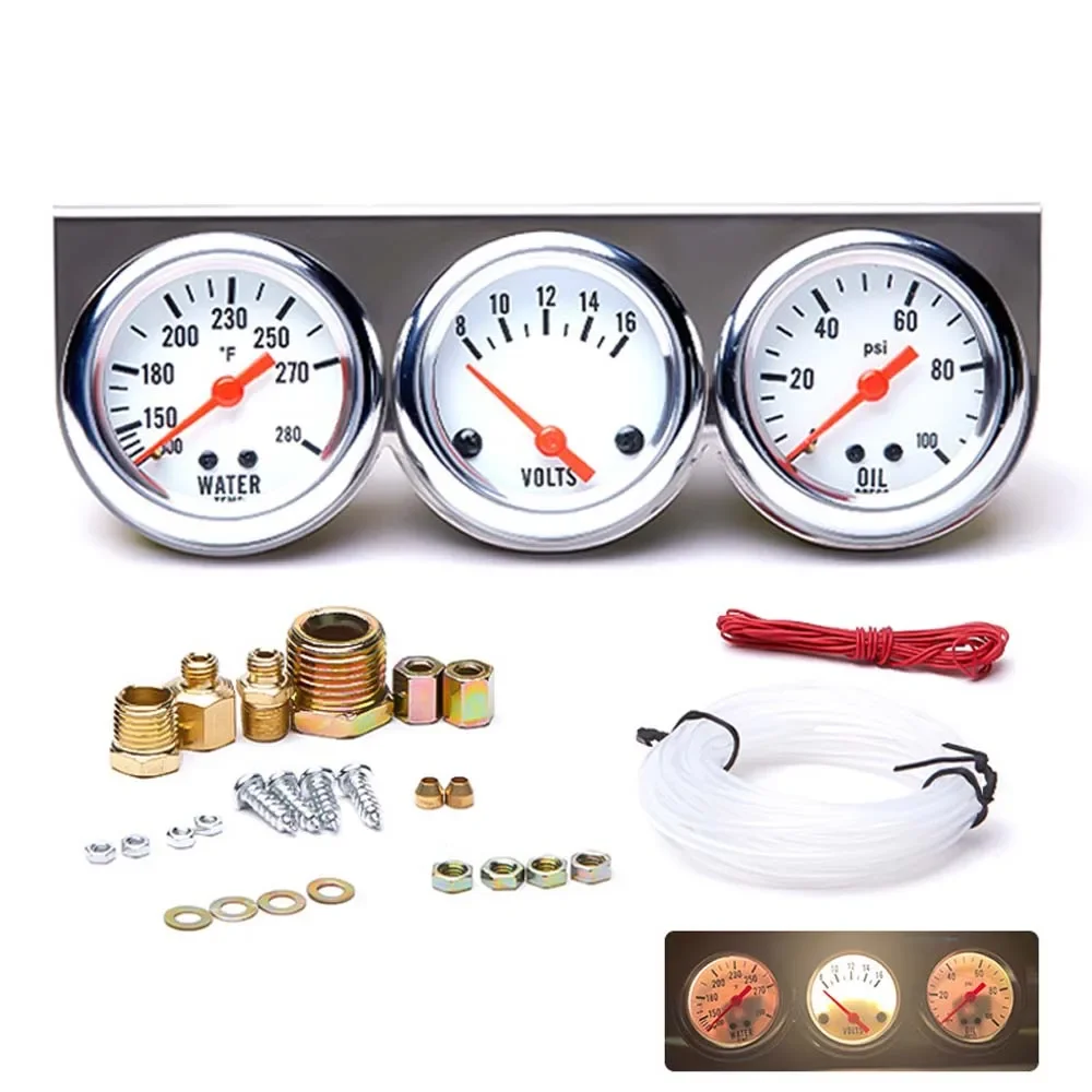 1 Set Of 52Mm Automotive Triple Meter Automotive Retrofit Voltmeter Oil Pressure Gauge Fahrenheit Water Temperature Gauge Mechan