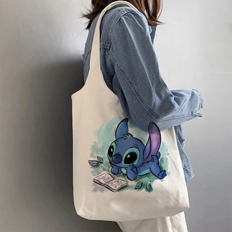 Harajuku Disney Stitch Tote Bag Shopper borsa a tracolla in tela Eco Lilo e Stitch Shopping Bag donna Tote femminile