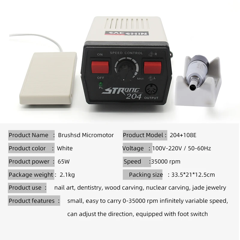 Equipment Dental Micromotor+handpiece Machine 35000RPM Teeth Polishing Manicure Grinding Machine Lab Carving Polishing 204+108E