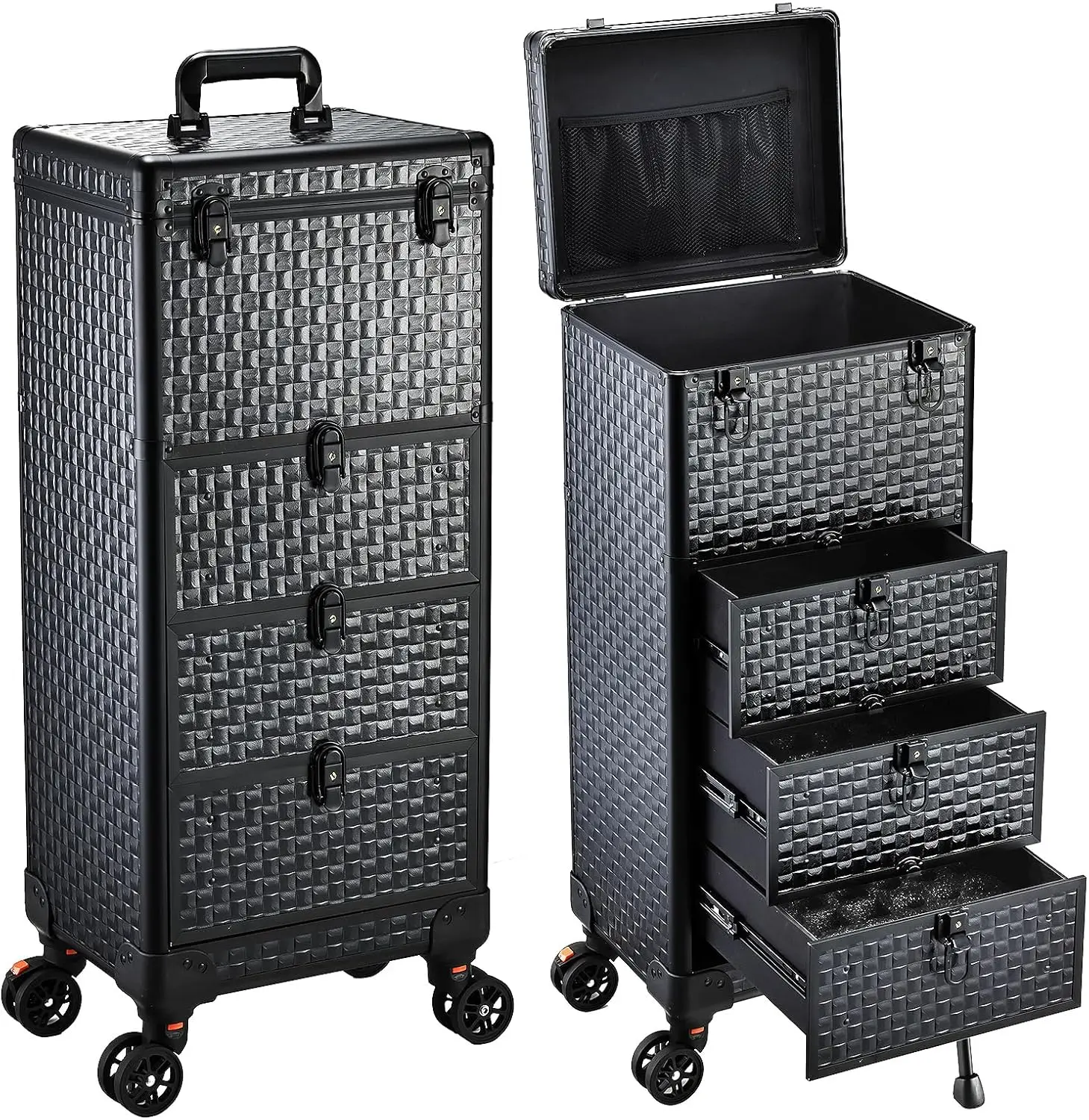 

Salon Cart with 3 Drawers and Wheels, Rolling Makeup Train Case Organizer for Nail Tech, SPA, Hairstylist