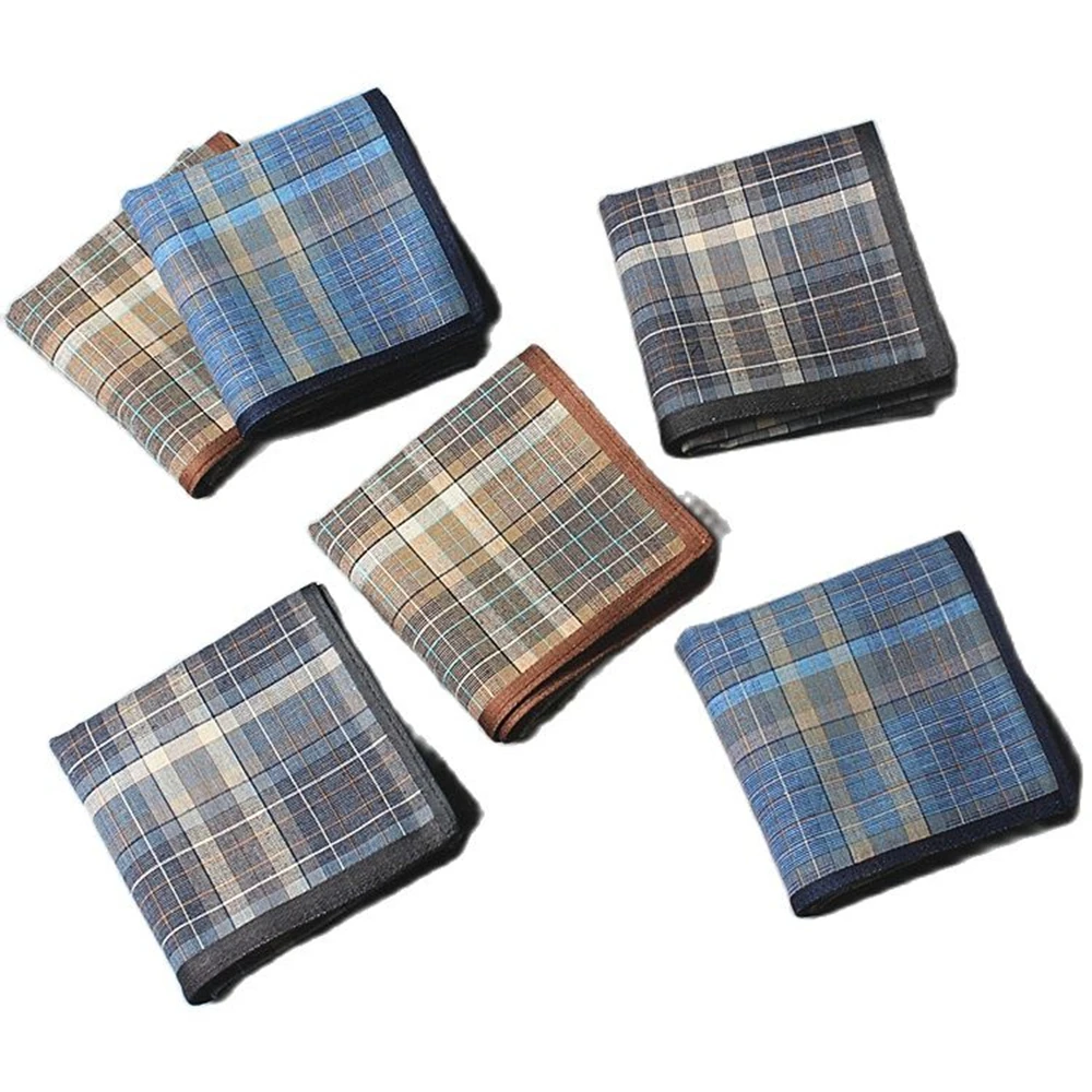 Mouchoir à rayures à carreaux vintage classiques pour hommes, carrés de poche Hanky, 100% coton, serviette de poitrine décontractée d\'affaires, lot