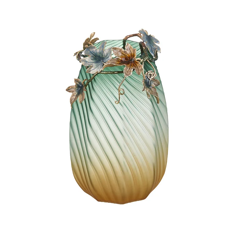 Light luxury high-end enamel flower arrangement, vase living room entrance office villa, flower utensils high-end ornaments