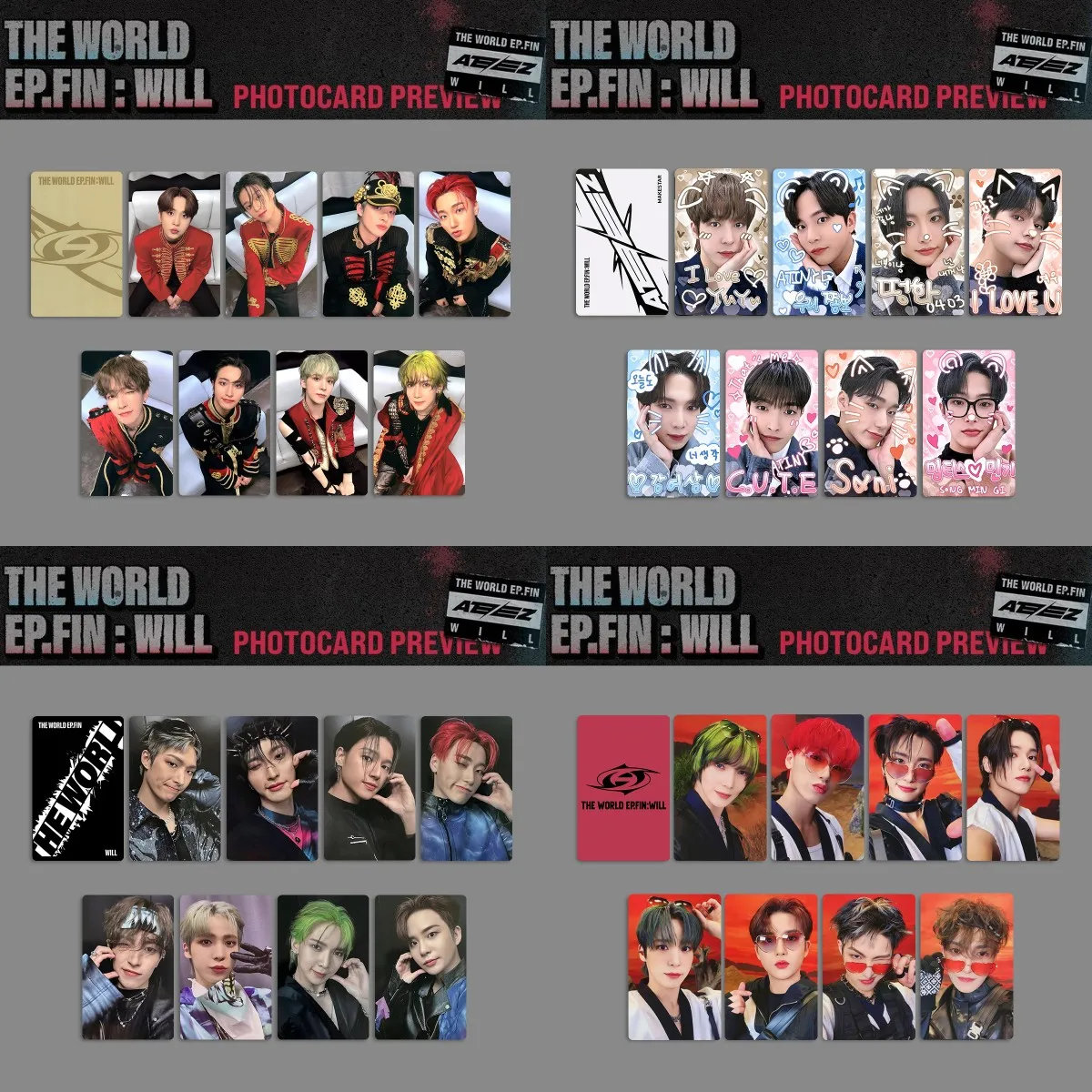 

8Pcs/Set KPOP ATEEZ THE WORLD EP.FIN: WILL Album Photocards Mingi Wooyoung San Platform MS Digipack Ver Selfie Cards Fans Gifts