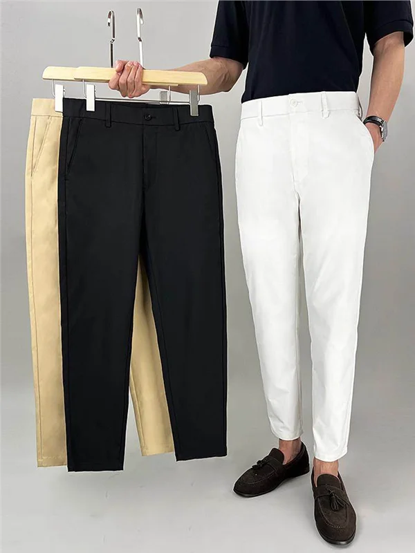 

Мужские брюки-чинос прямого кроя, зауженные снизу, весна 2026, повседневные, деловые, универсальные, белые, не требуют глажки