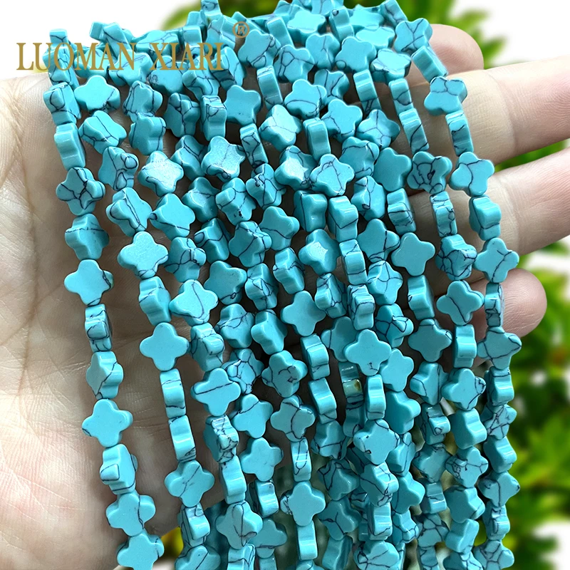 7-8MM Clover Shape Blue Howlite Turquoises Loose Four-leaf Flower Spacer Beads for Jewelry Making DIY Bracelets Accessories