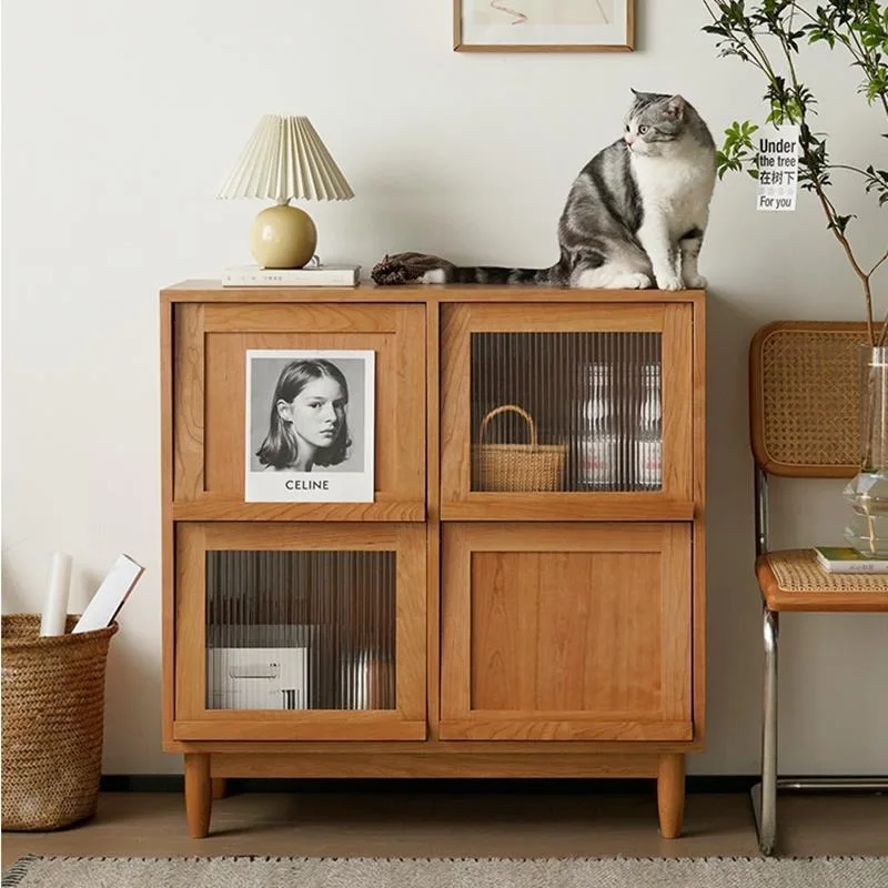 

Nordic side cabinet Solid wood medieval side cabinet Restaurant storage locker Simple locker Bookcase Magazine cabinet