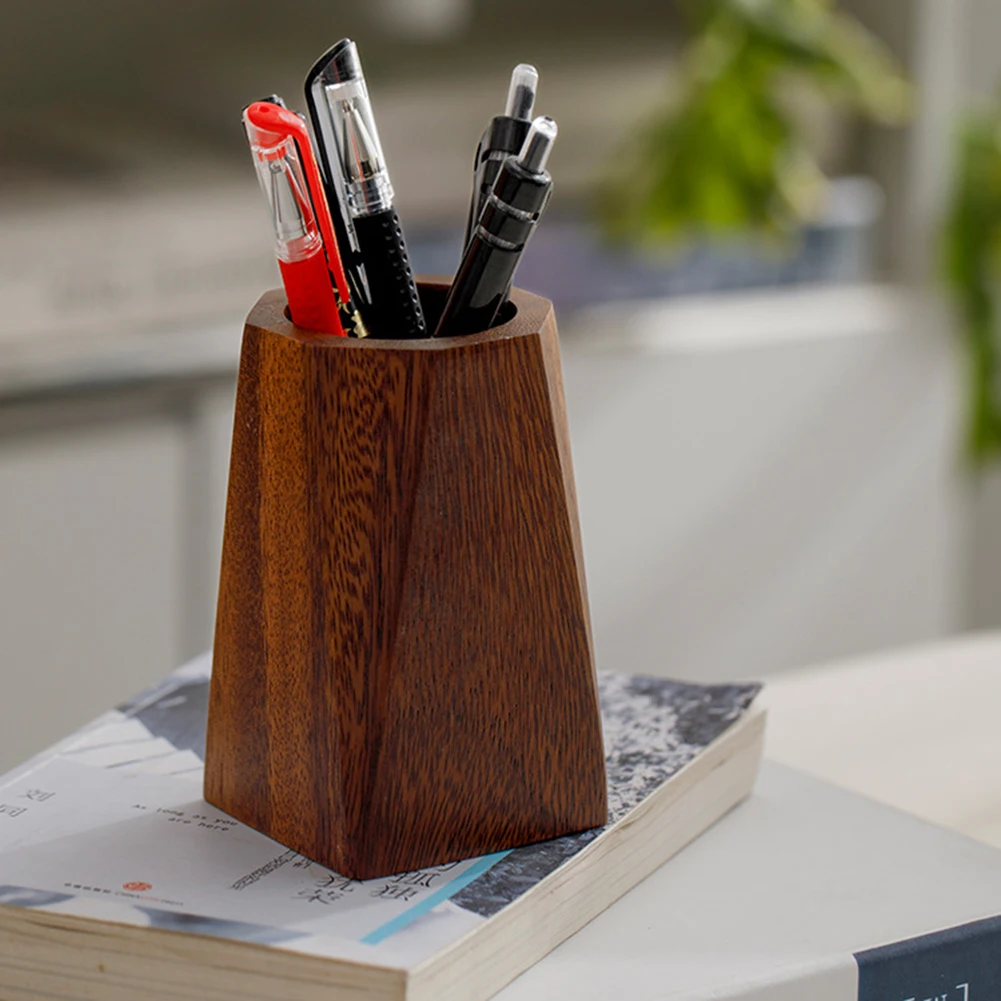 1PCS Walnut Wooden Pencil Box, Multiple-Use Desk Writing Stationary Organizer for Office School,Wood Pen Pencil Holders Stand