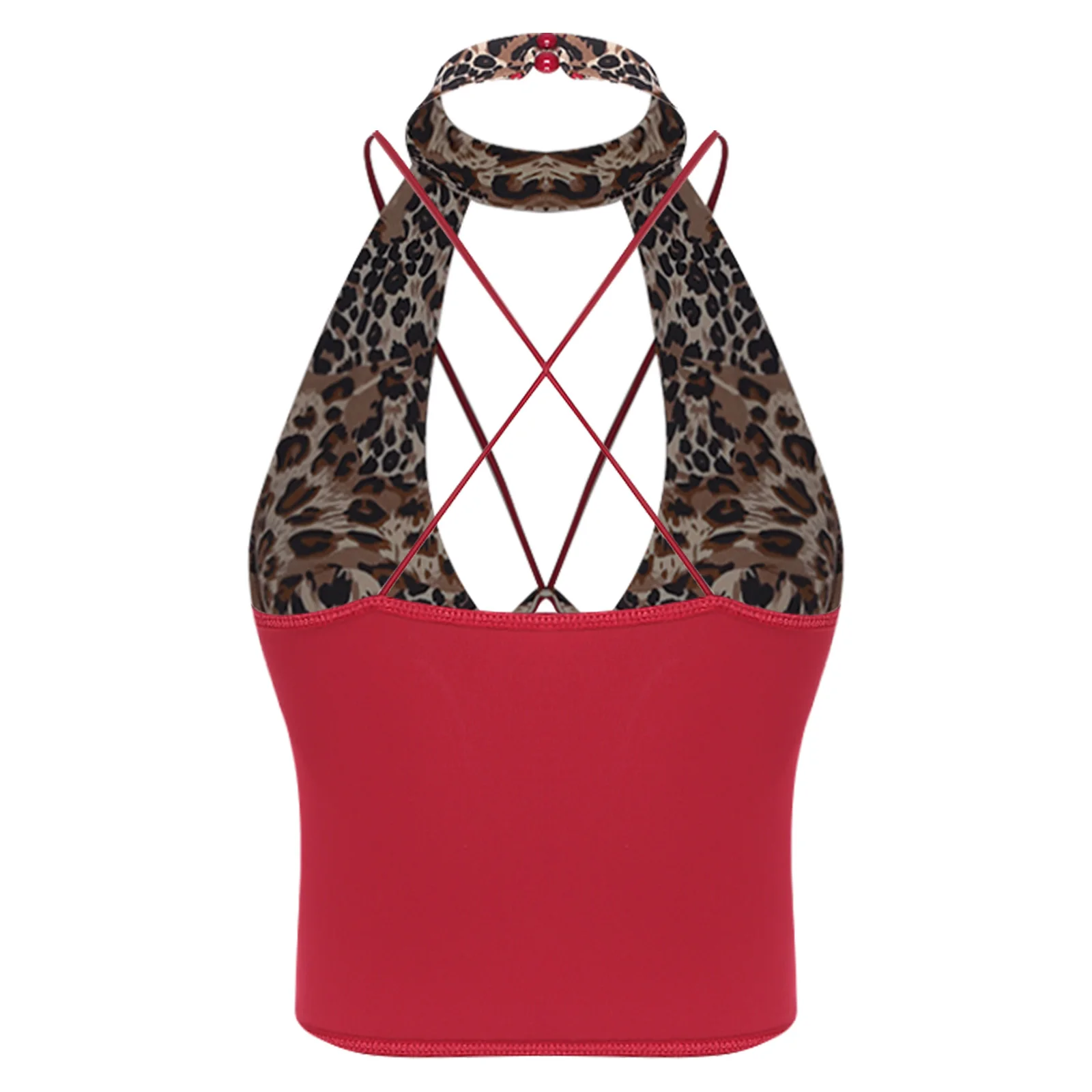 

Women Sexy Leopard Hollow Out Tank Top Halter Backless Push Up Underwire Boned Corset Crop Top for Club Party Shopping Vests