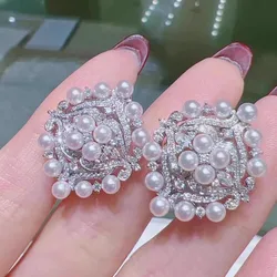 MeiBaPJ DIY 925 Silver Holder Small Natural Freshwater Pearls Fashion Stud Earrings Fine Wedding Jewelry for Women