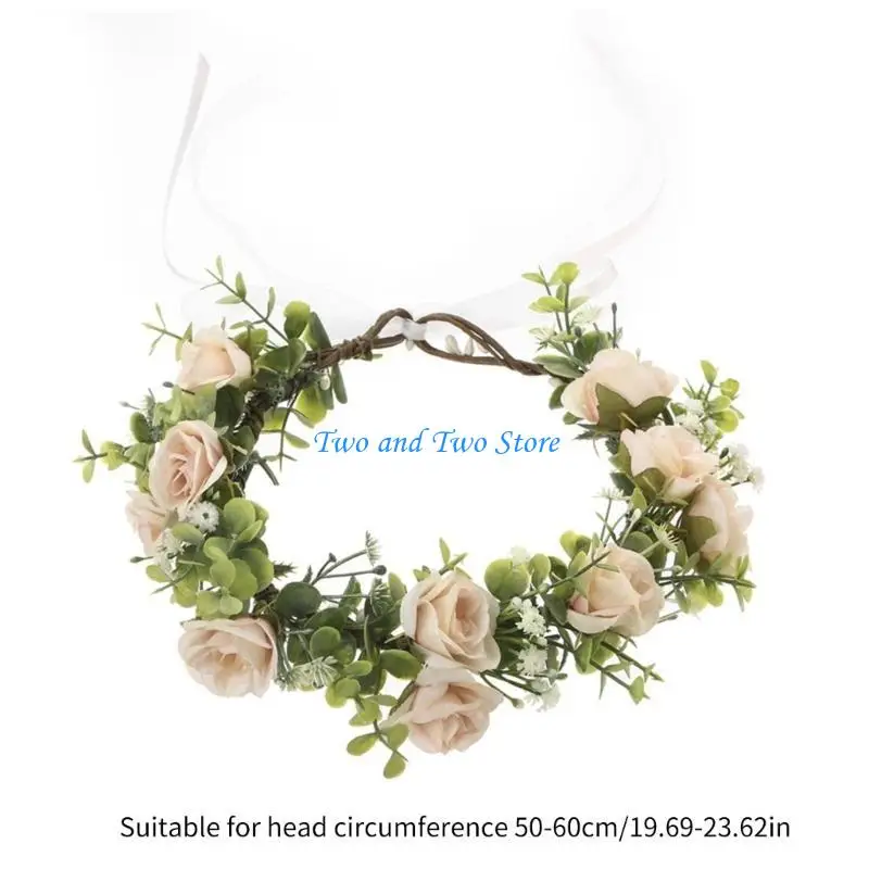 HX6F 花嫁のウェディングヘッドバンドボヘミアンクラウン花輪リアルなフラワーリースかぶと