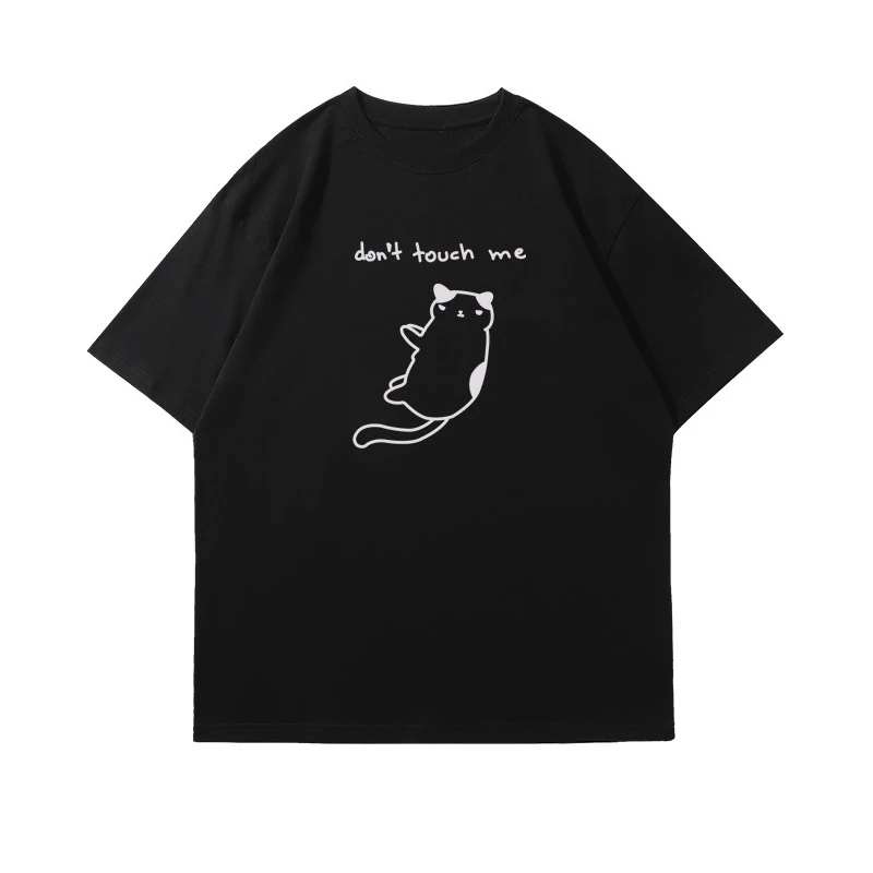

Summer New English Otaku Style "Don't Touch My Cat" Printed Graphic T-shirt for Men and Women Short-sleeved T-shirt Streetwear