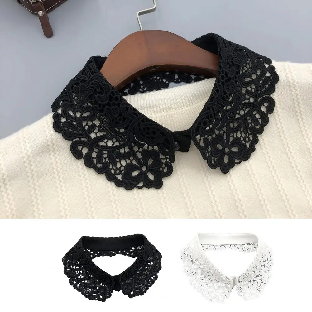 Fake Collar Embroidered Lace Flower Collar Detachable Women's Solid Color Hollow Design False Collars for Tops Sweatshirts