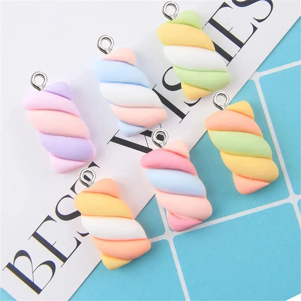 10Pcs Kawaii Simulation Marshmallow Resin Charms Soft Cotton Candy Pendants DIY Supplies for Earrings Necklaces Keychain Jewelry