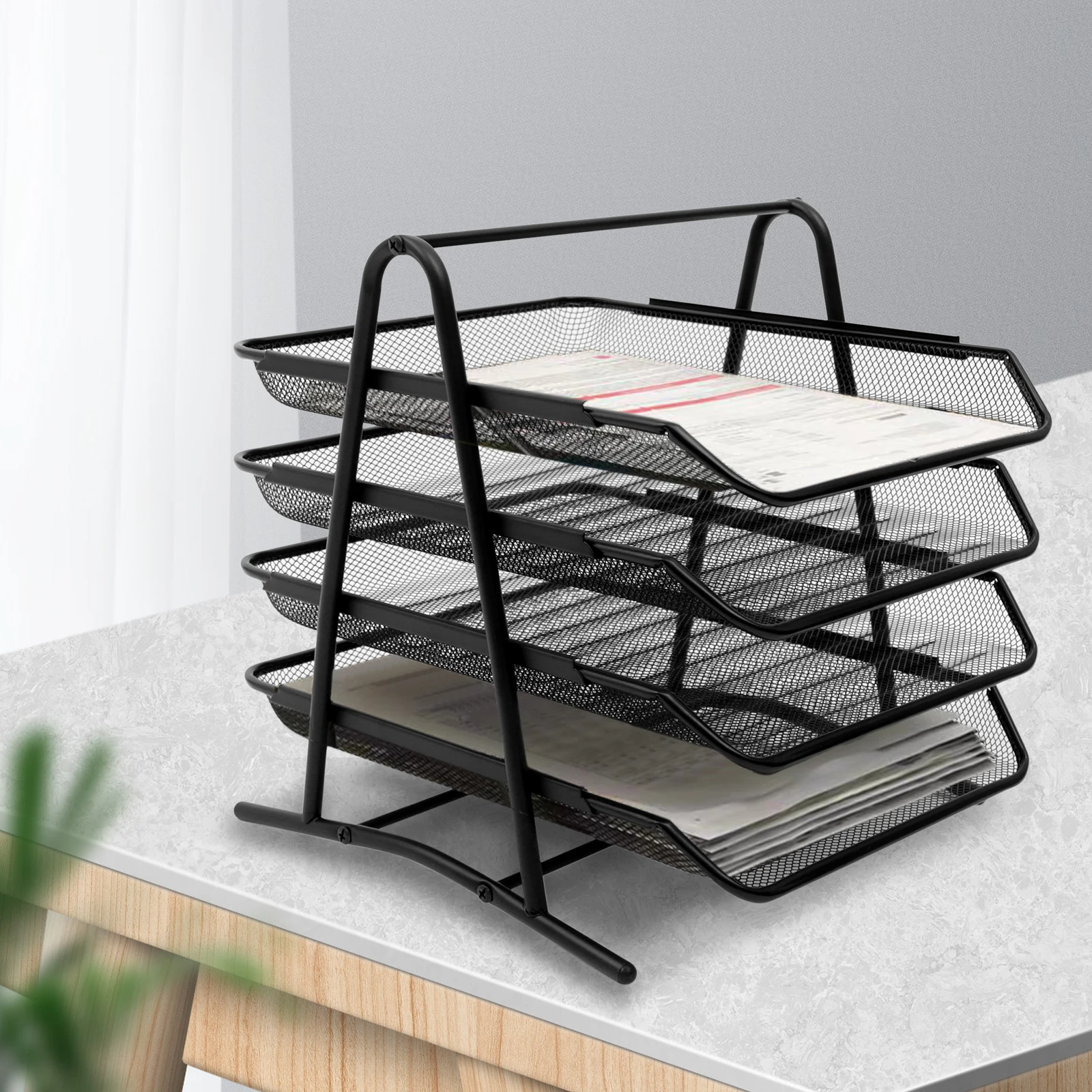 Metal Document Shelf 4 Drawers Mesh Design Desk Shelf For A4 Documents Black