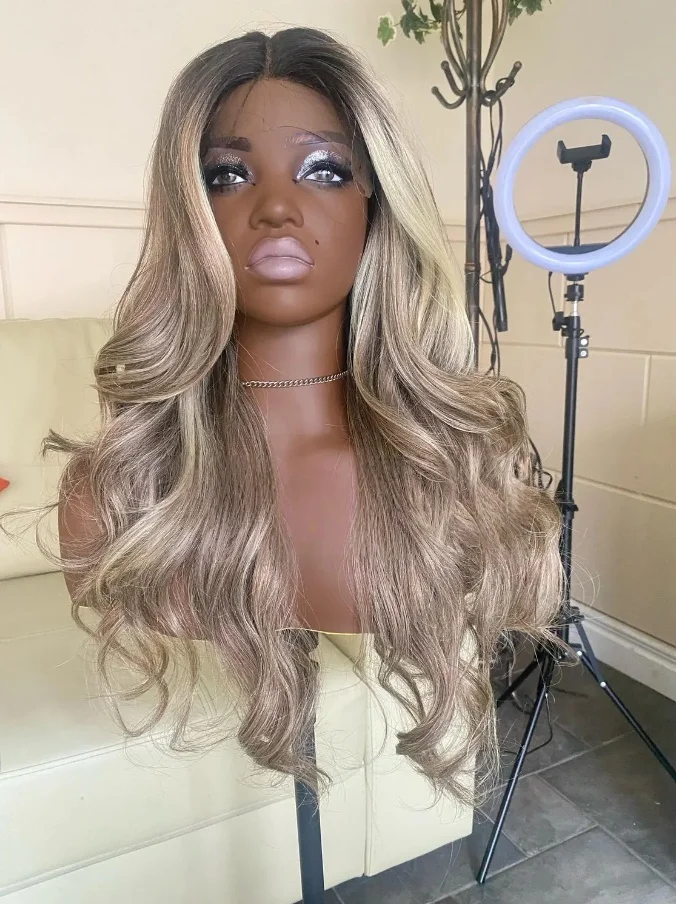 طويل الجسم موجة الباروكات الإناث تسليط الضوء على البلاتين شقراء الاصطناعية الدانتيل فرونتا الباروكات قبل قطعها عالية الجودة الباروكات أعلى بيع الاستخدام اليومي #3