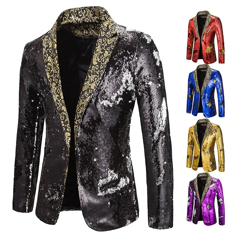 

2023 Men's Spring and Autumn Dual Color Sequin Small Suit Large Stage Performance Suit Suit