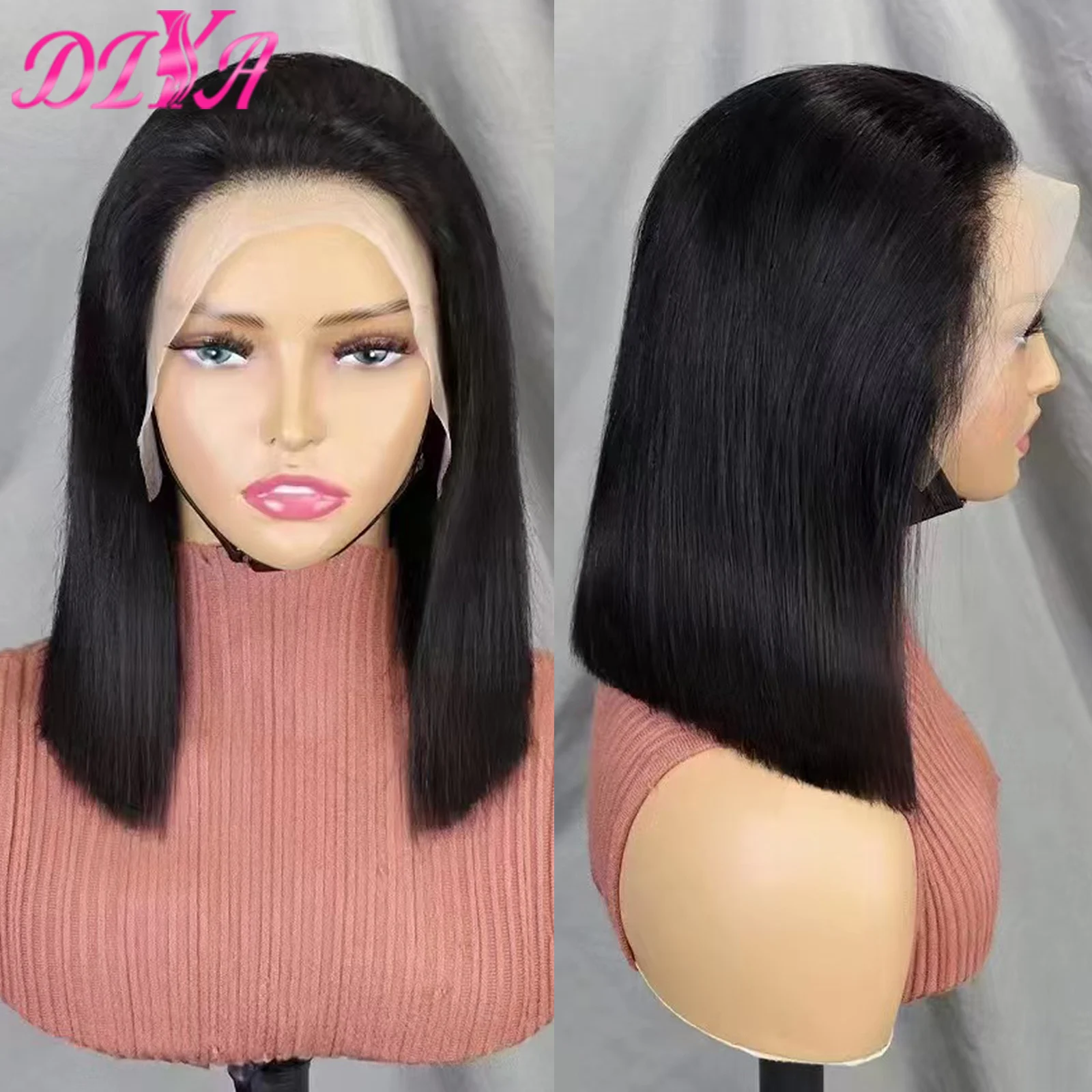 

Bone Straight Remy Human Hair Wigs for Black Women 300% Density Bob Human Hair Wig Lace Frontal Double Drawn 100% Human Hair