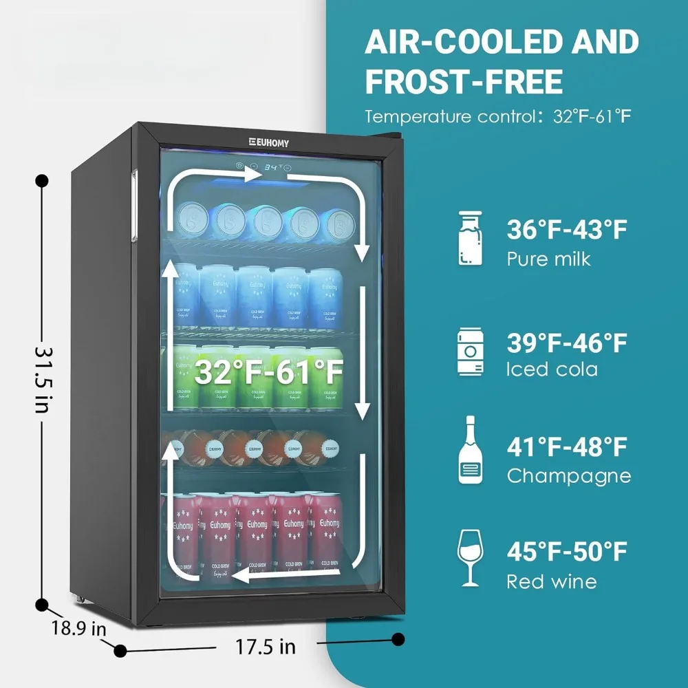 Mini Bebida Frigorífico e Refrigerador, 110Can, Prateleiras ajustáveis para Soda, Cerveja, Vinho, Perfeito para Casa, Bar, Escritório