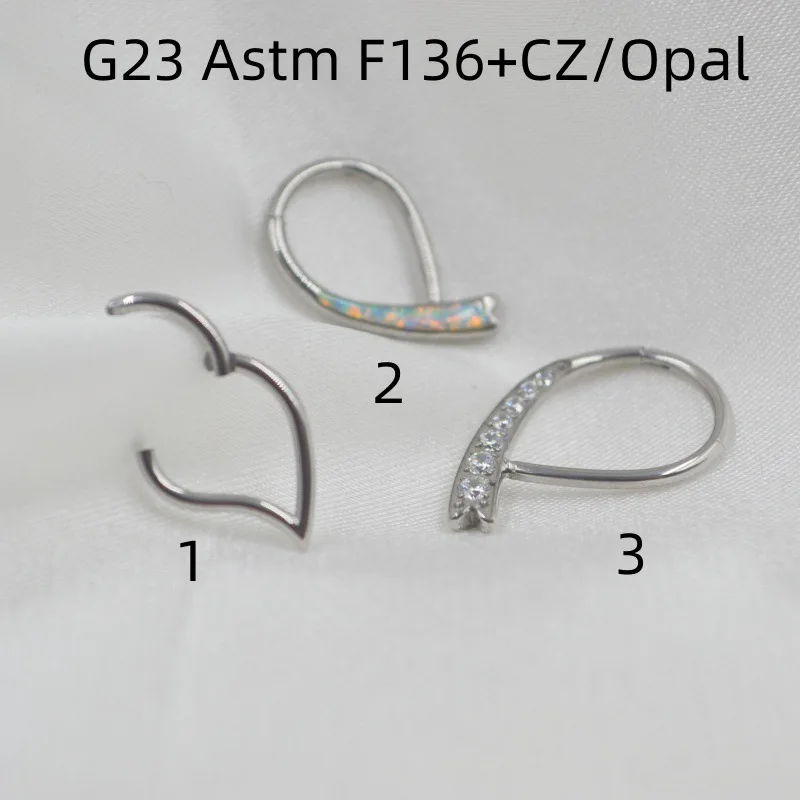 

10pcs G23 F136 CZ Opal Titanium Heart Nose Hoop Septum Clicker Ring Earring Ear Tragus Helix Diath Cartilage 16G Body Piercing