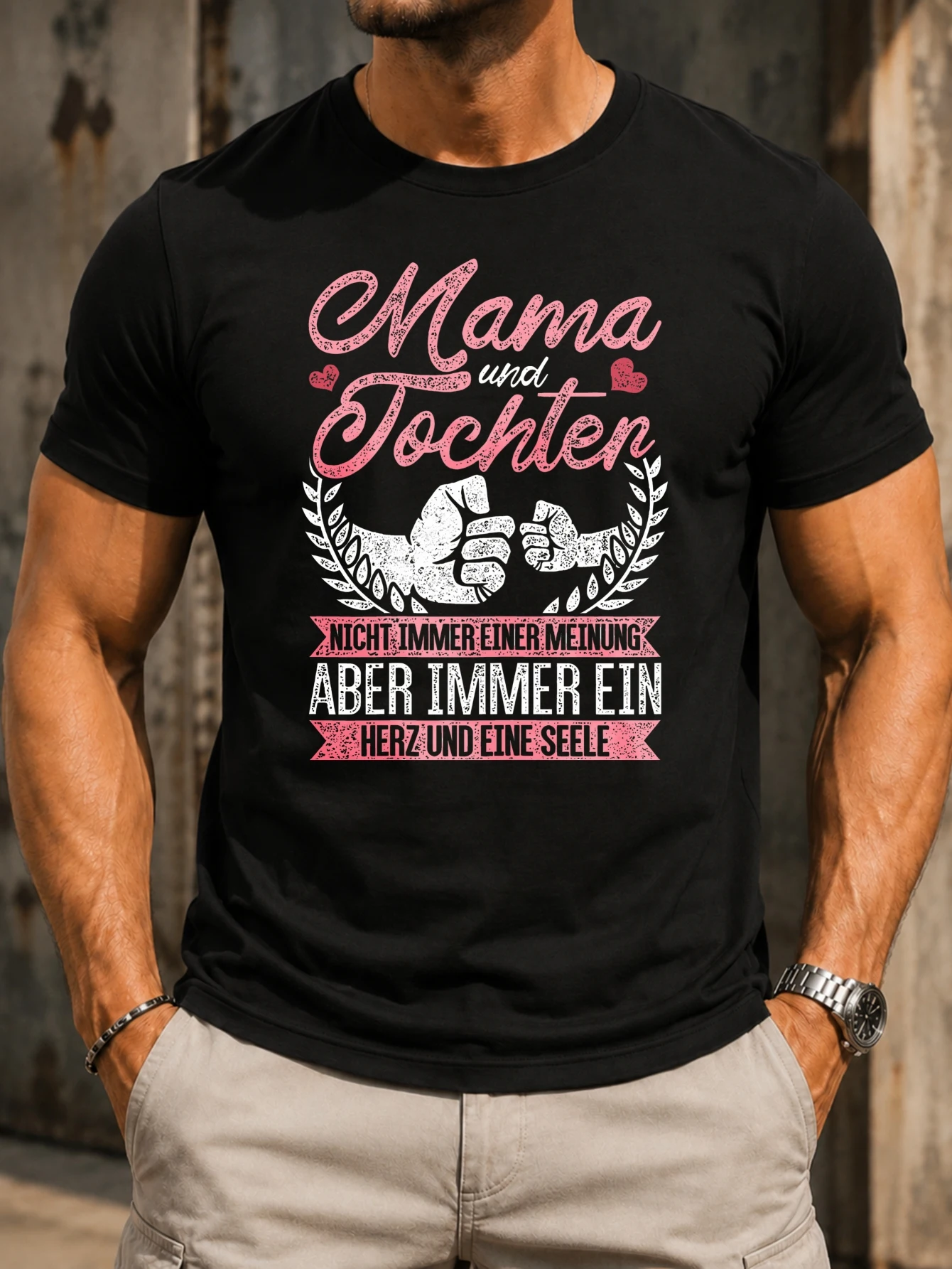 Mama Und Tochter pink script lettering fist bump laurel wreath and matching heartandsoul family  Unisex All T-Shirt