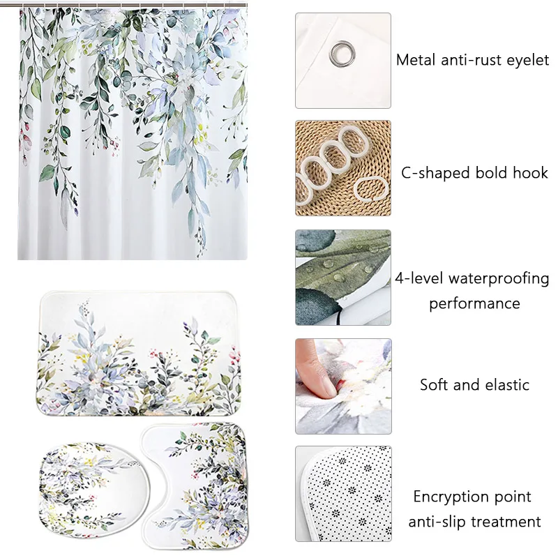 Polyester Scenic Illustration Pattern Four-Piece Set Waterproof Stain Resistant Quick Dry Bathroom Curtains Absorbent Short Pile