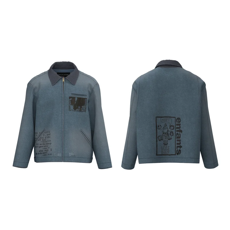 

Vintage Workwear Jaet Detroit Collar Distred Print CleanFit Workwear Coat Youth Trend Autumn Outerwear Long Sve