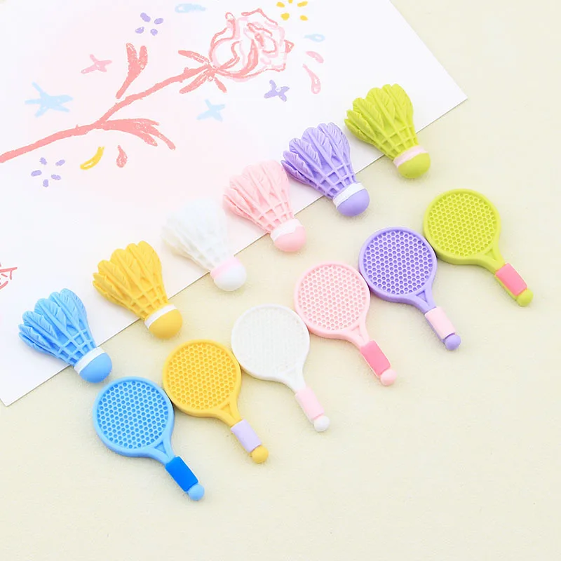 10Pcs New Cute Badminton Racket Flat Back Resin Cabochon For Hair Bows Center Phone Case Clothing DIY Scrapbooking Accessories