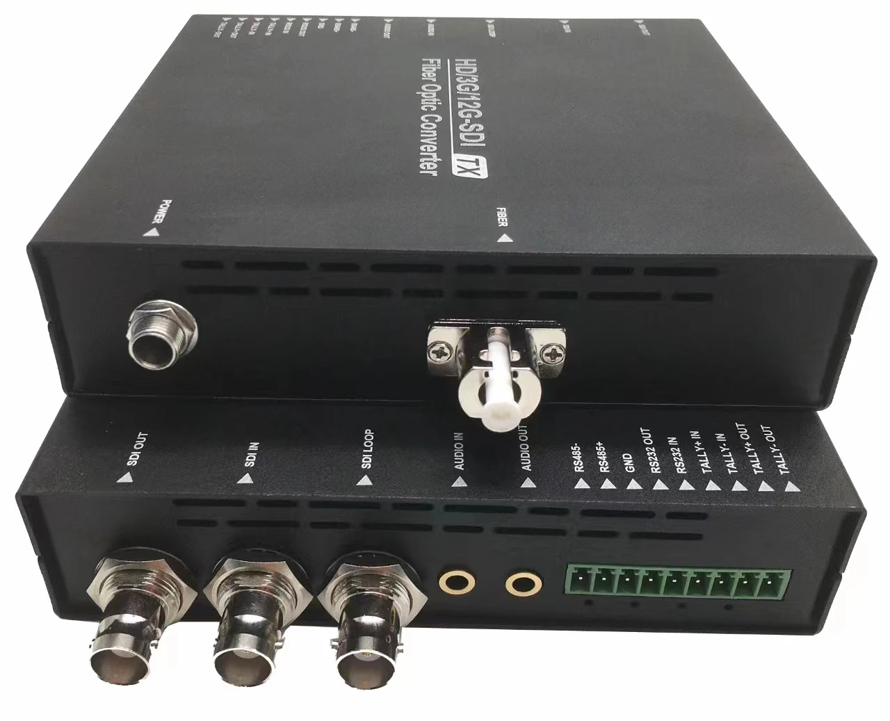 最新の 12G 双方向 SDI ビデオ、ループ出力/双方向 3.5 オーディオ/タリー/RS485 データ/RS232 データ付き