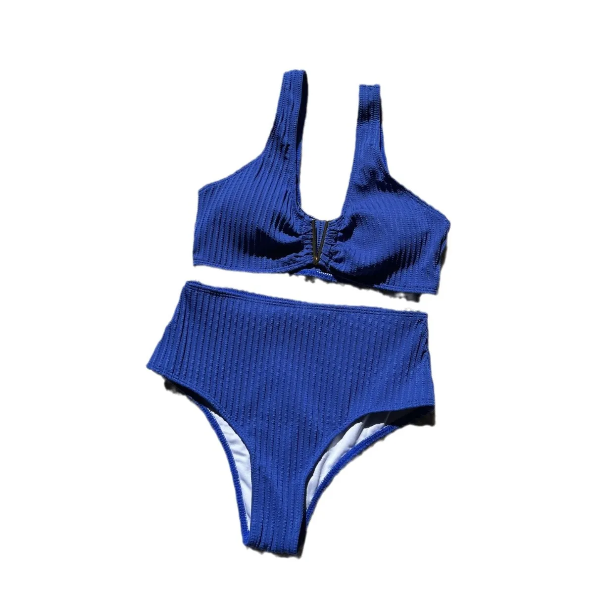 Nuovo costume da bagno diviso a vita alta in tessuto speciale sexy tinta unita