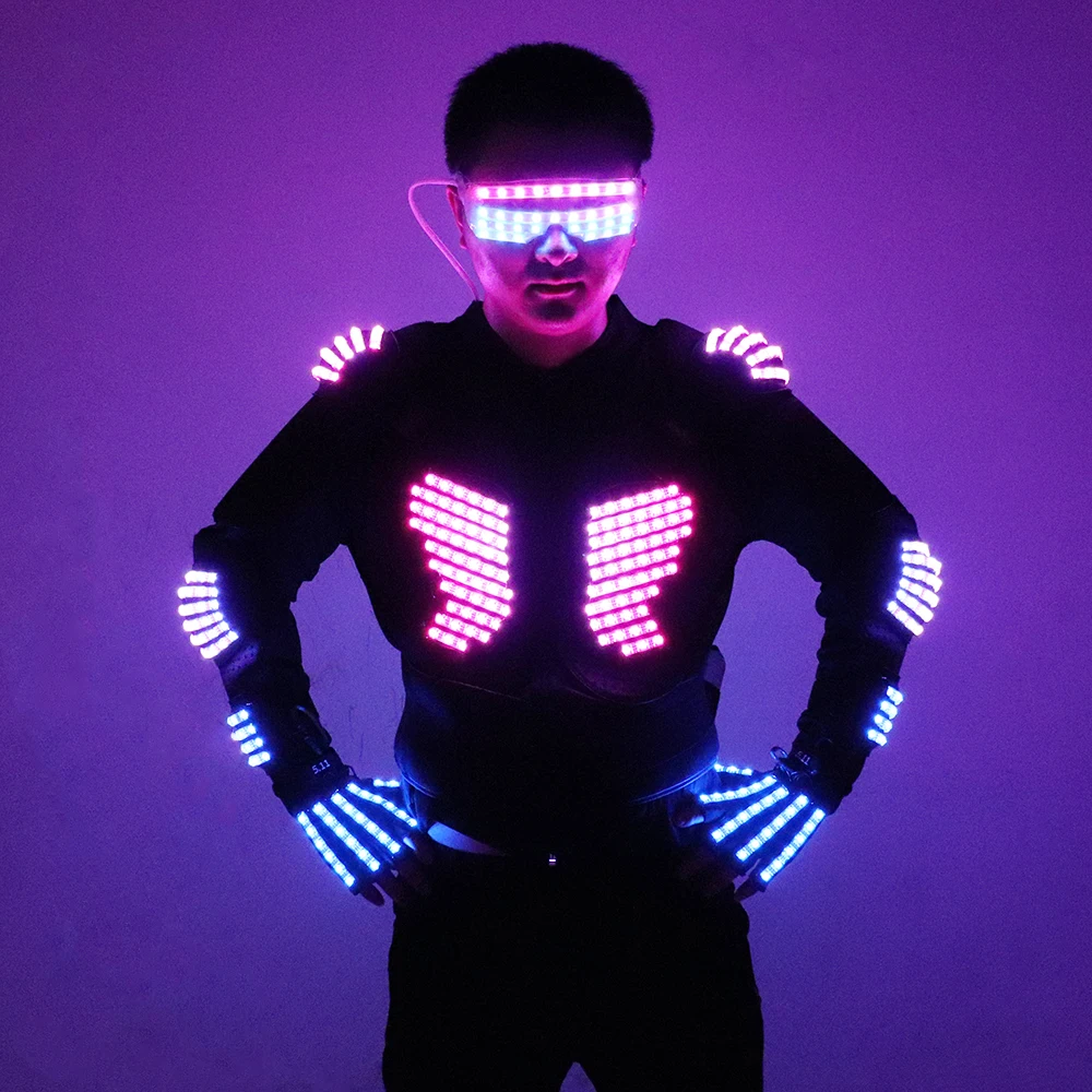 

Full Color LED Armor Luminous Jackets Light Up Costume Suit Bar Dance Team DS Singer DJ Nightclub Performance Clothing