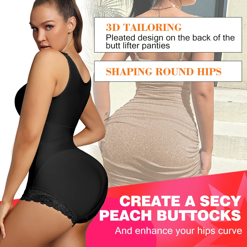 Women Firm Postpartum Tummy Control Body Shaper Chest Support Butt Lifter Post-op Shapewear Bodysuit Faja With Adjustable Hooks