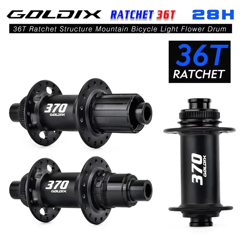 GOLDIX M370 36T Ratchet Bicycle Hubs 28 Hole J-Bend Spoke Center Lock Disc Brake Mountain Bike Hub HG/XD/MS 4pcs Seal Bearing