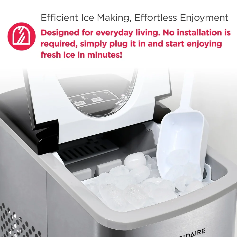 Compact Stainless Steel Countertop Ice Maker 26 lb Daily Capacity Fast Ice Production Digital Control Easy Maintenance with Ice