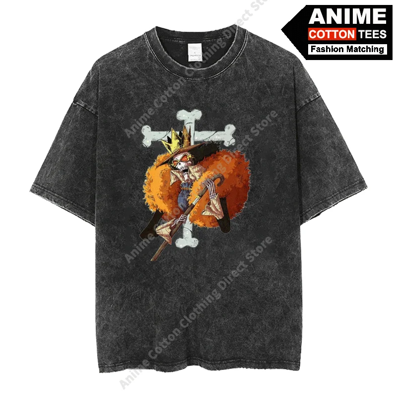

Anime ONE PIECE - Skeleton Swordsman BROOK T Shirt y2k Harajuku Hip Hop Street Men Women Short Sleeve Cotton Vintage Loose Tees