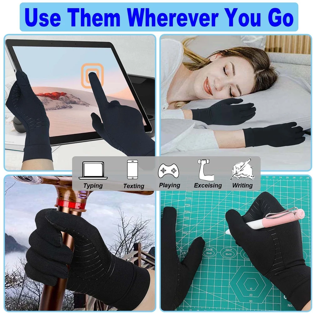 1Pair Copper Arthritis Compression Gloves,Relieve Arthritis Hand Pain Swelling and Carpal Tunnel,Full Finger Hand Glove