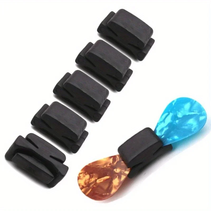 5pcs Guitar Picks Clip String Clamp Black Rubber Plectrums Retaining Holder Fix On Headstock For Bass Ukulele Picks Organizer