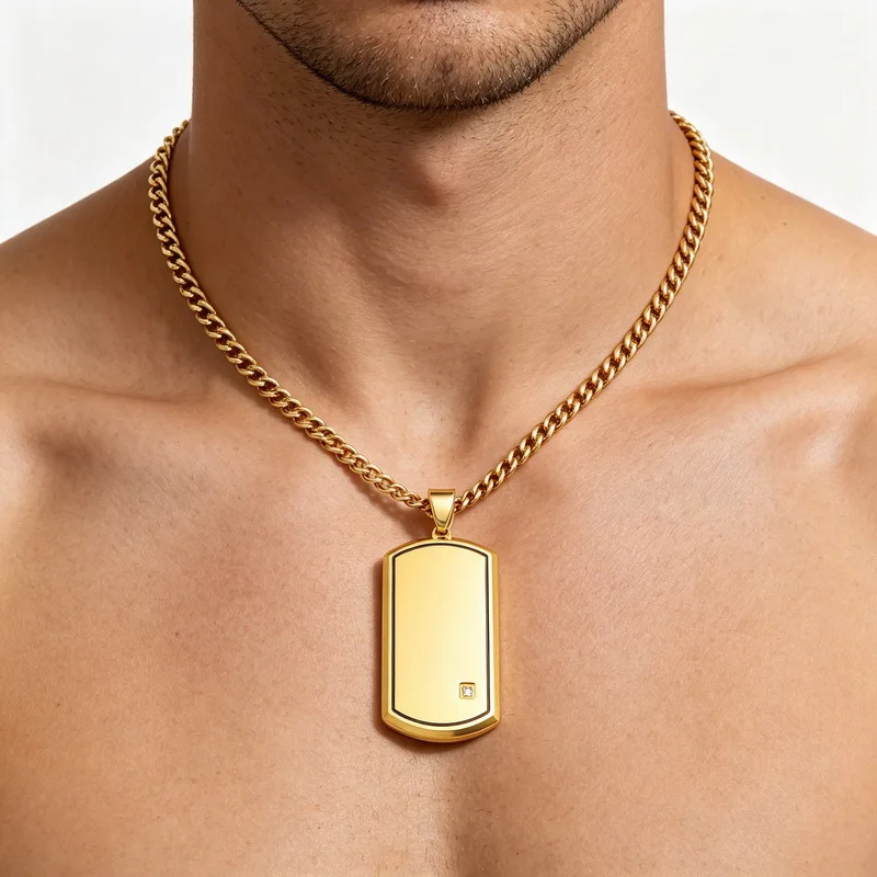 KALEN Urban Shiny Nameplate Stainless Steel Pendant Necklace For Men Hip Hop Rapper Necklace Fashion Jewelry Concert Accessories
