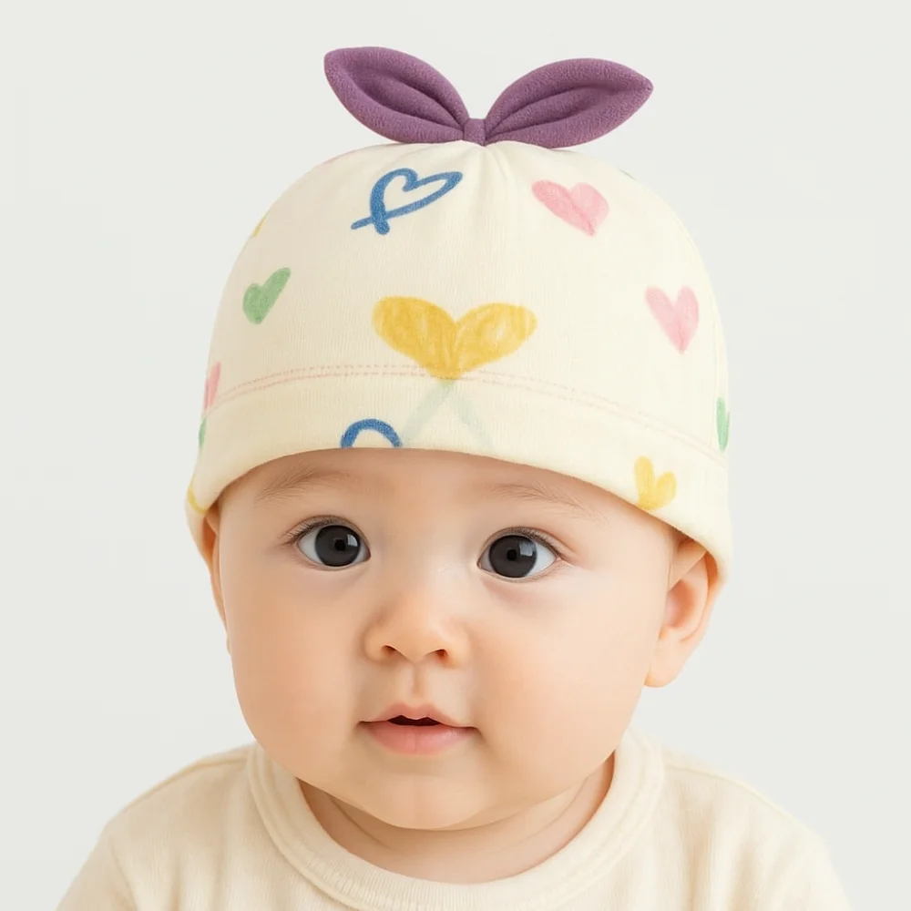 

Headwear Cotton Boneless Muslin Hat 0-3 Months Soft Baby Fetal Cap Elastic Cartoon Newborn Turban Hat Autumn