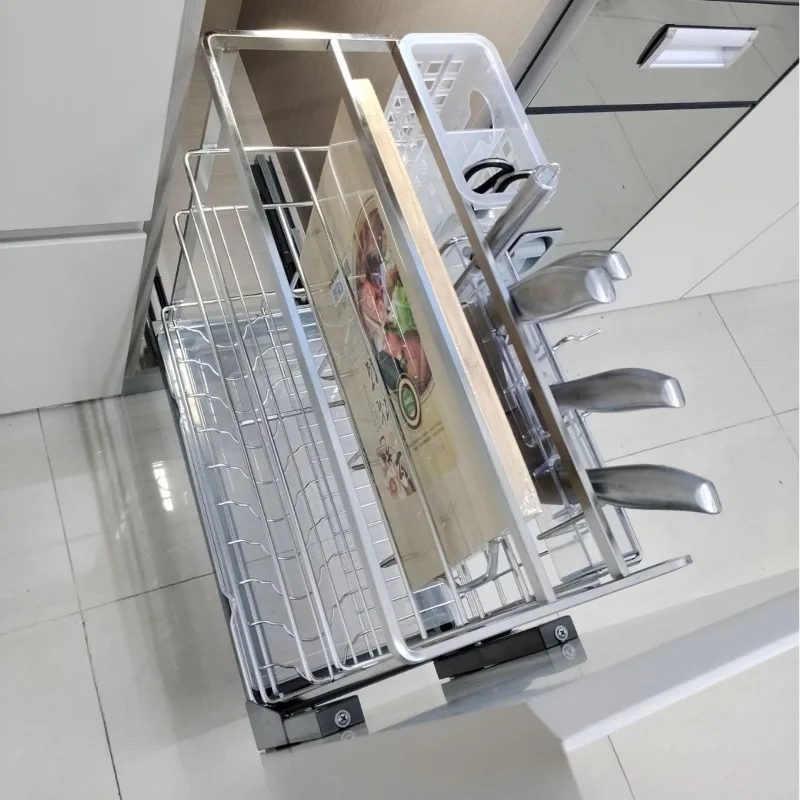 

Kitchen Cabinet Draw Basket Stainless Steel 304 Flat Steel Seasoning Basket Double Drawer Slide Rail Seasoning Storage Basket