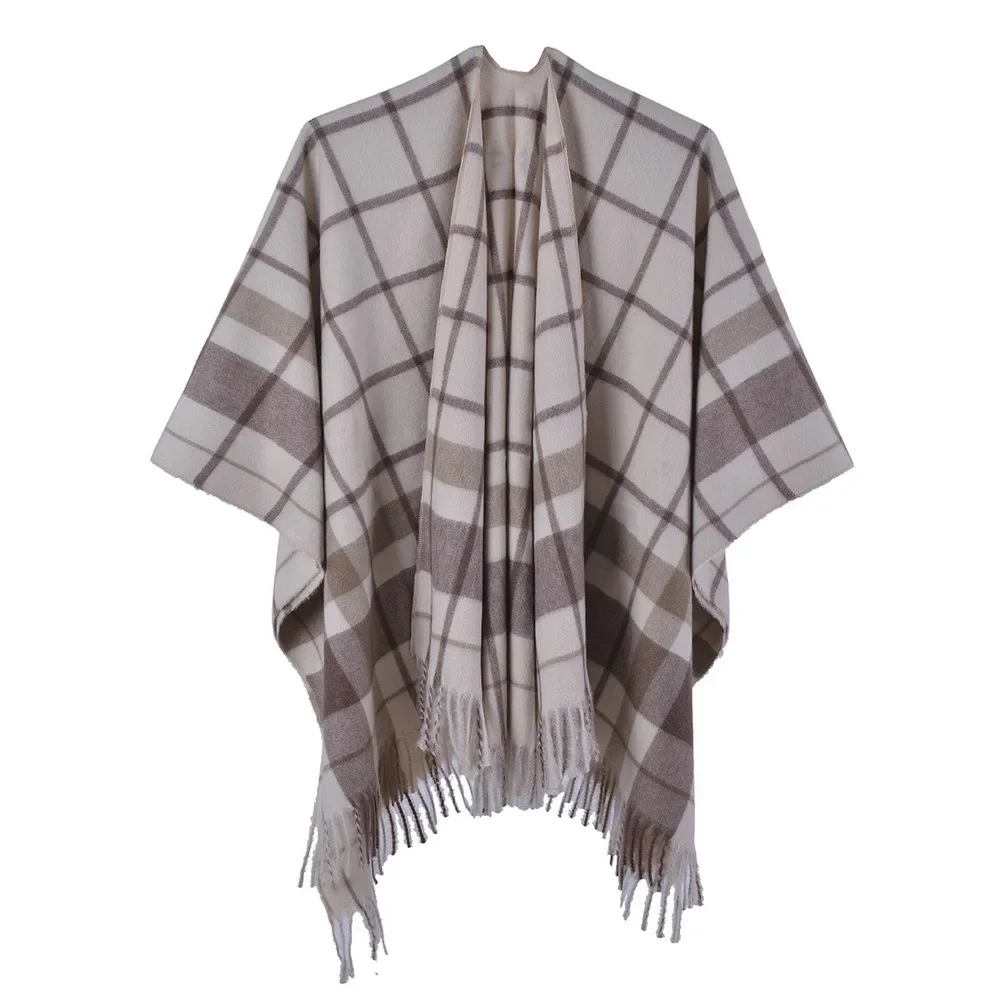 Écharpe à Carreaux en Cachemire pour Femme, Poncho à Deux Côtés, Capes Violettes, Collection Automne Hiver