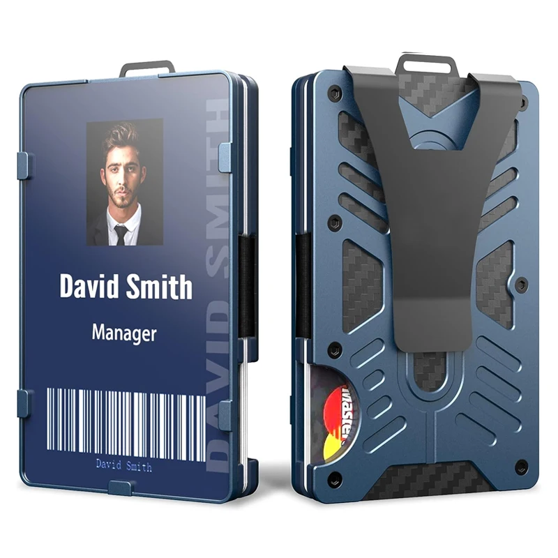 Tactische Portefeuilles Met Duidelijke Id-Badgehouder Rfid Blocking-Edc Aluminium Metalen Portemonnee Creditcardhouder Met Geldclip