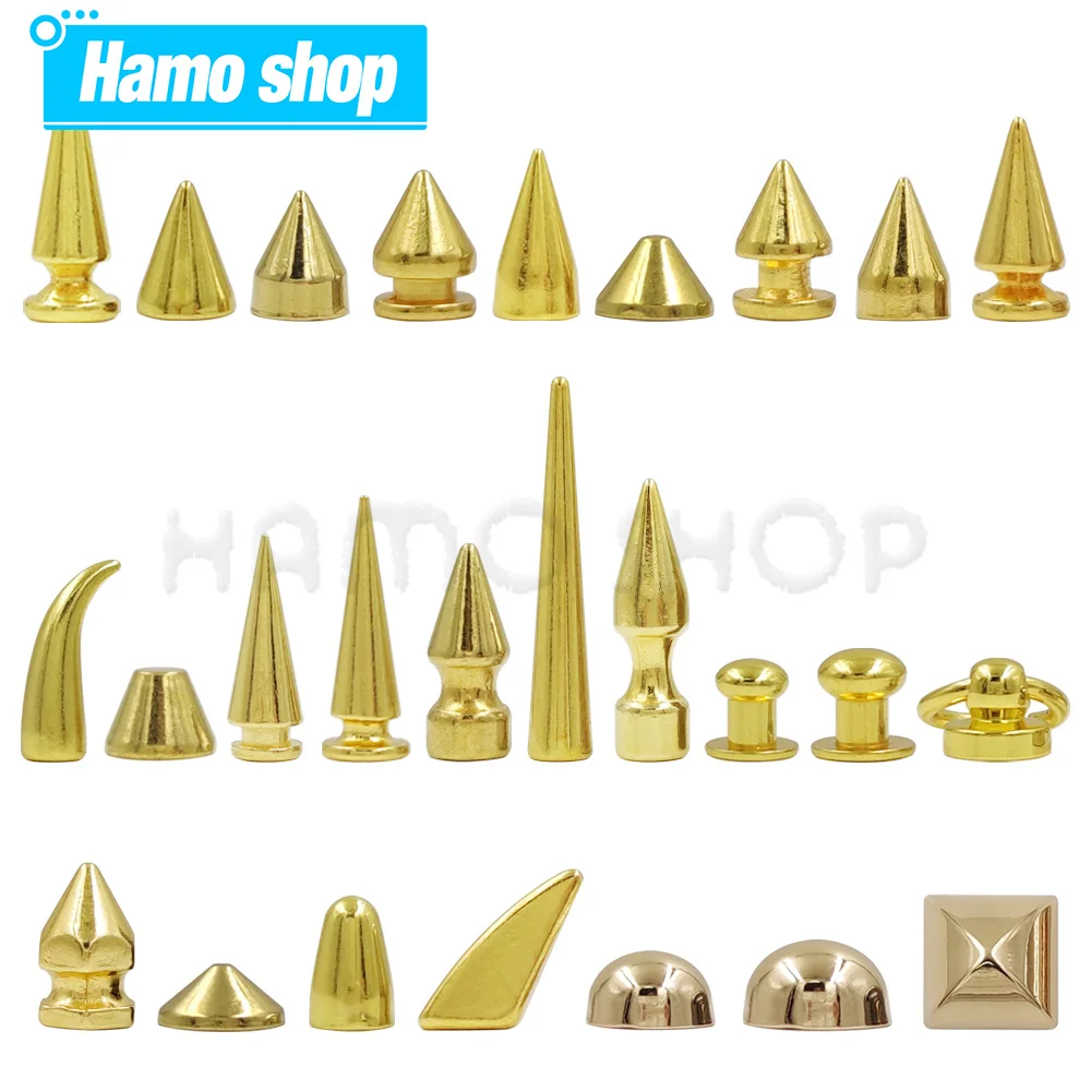 Gold Bullet Rivets For Clothes Thorns Patch To Shoes Punk Garment Leather Craft Studs and Spikes With Screws Multiple Size